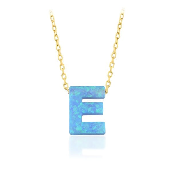 925 Ayar Opal Taş E Harf Kolye