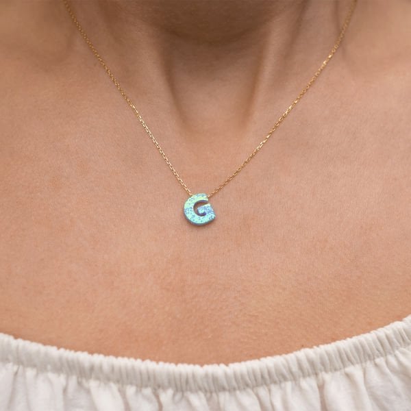 925 Ayar Opal Taş G Harf Kolye