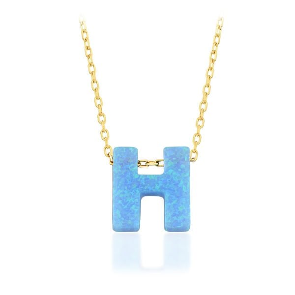 925 Ayar Opal Taş H Harf Kolye