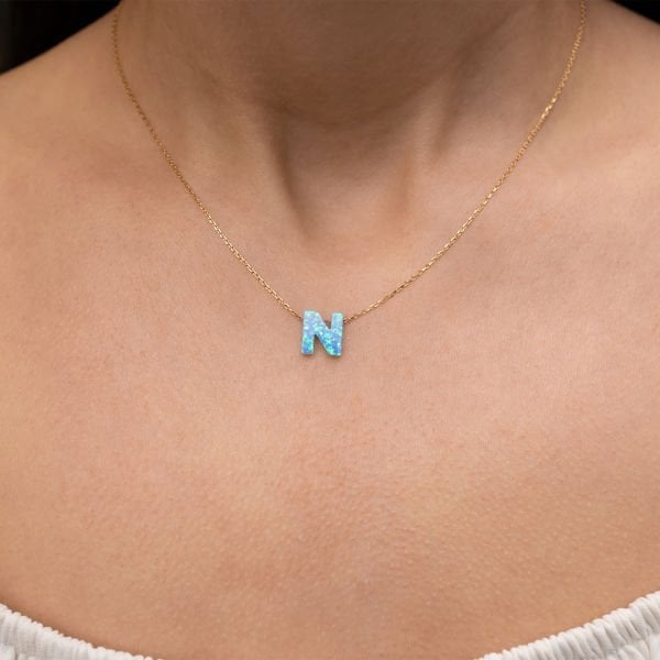 925 Ayar Opal Taş N Harf Kolye