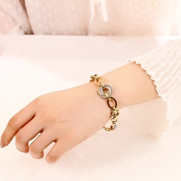 Zirkon Taşlı ''Halka Detaylı'' İçi Boş Gümüş Bileklik