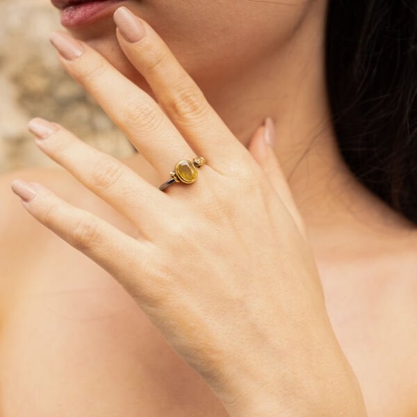 Doğal Sarı Safir Taşlı Yüzük