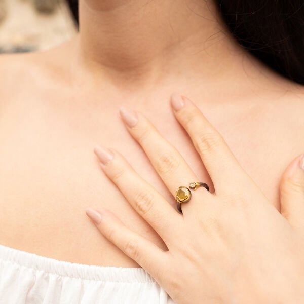 Doğal Sarı Safir Taşlı Yüzük