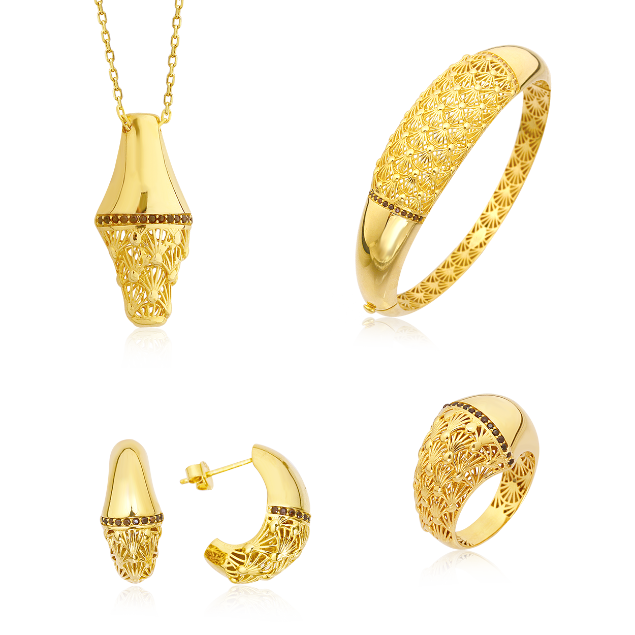 Taşlı İşleme Detaylı Gümüş Set