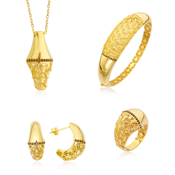 Taşlı İşleme Detaylı Gümüş Set