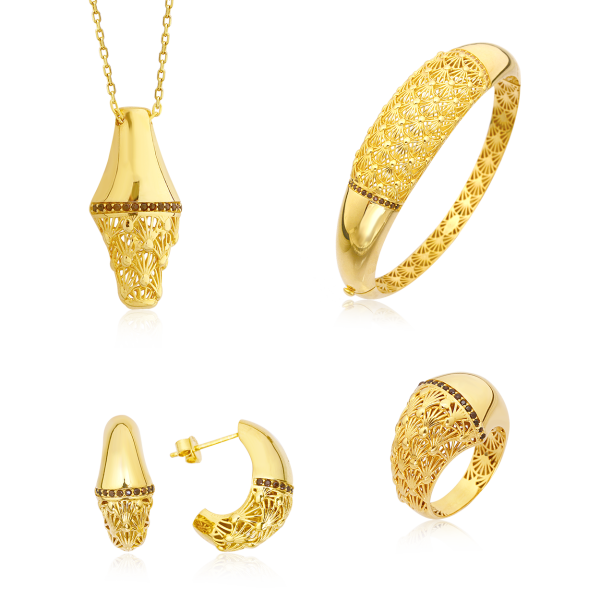 Taşlı İşleme Detaylı Gümüş Set