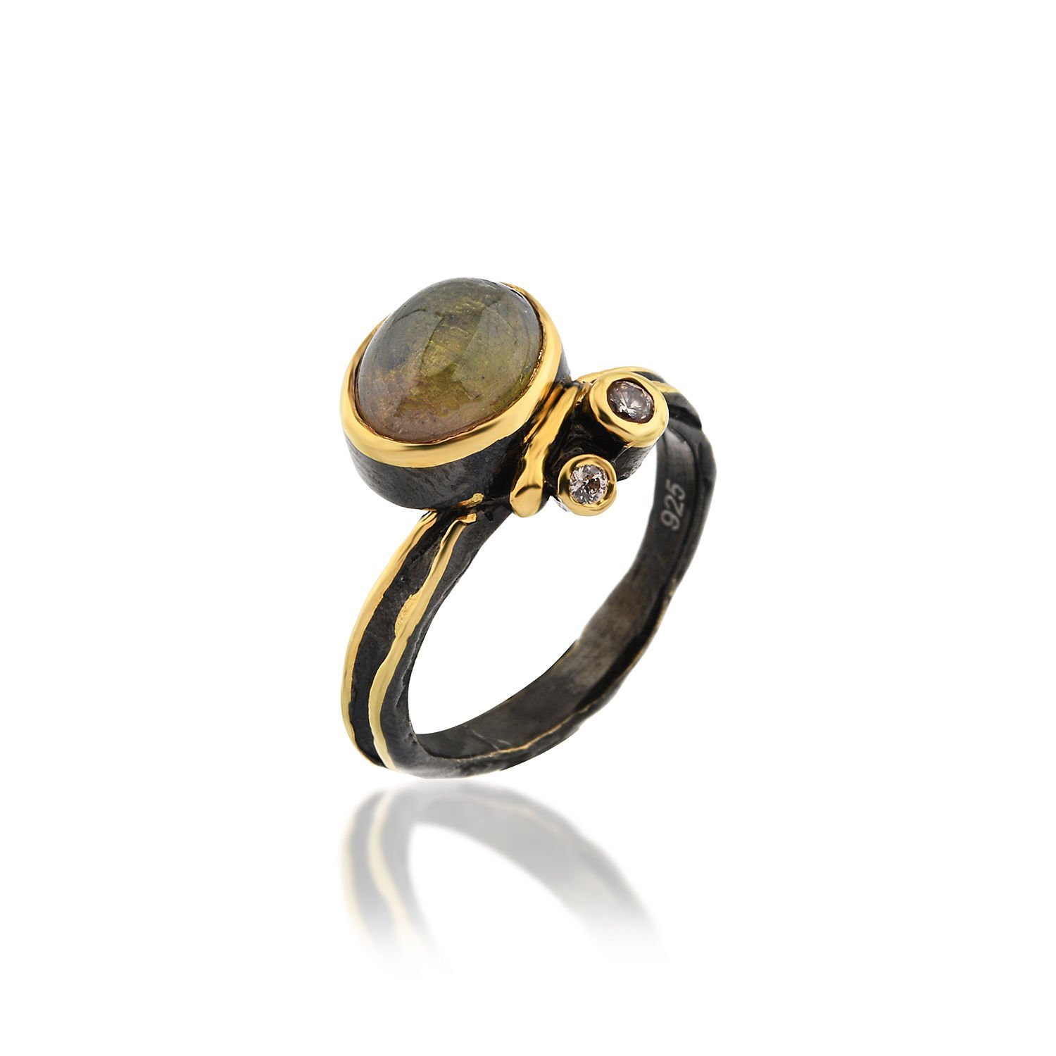 Gümüş Siyah Rodaj Turmalin Taşlı Yüzük