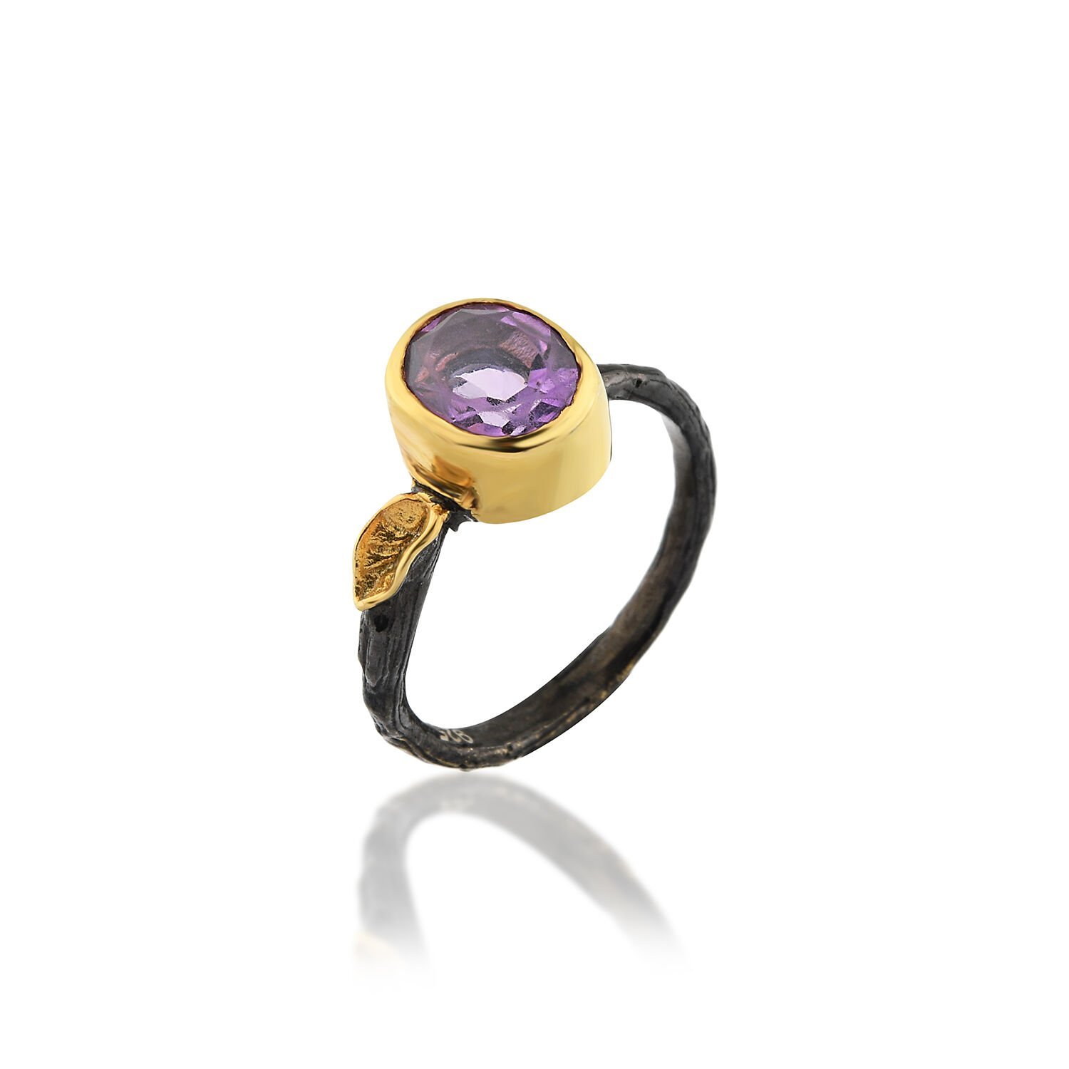 Oval Ametist Taşlı Gümüş Yüzük