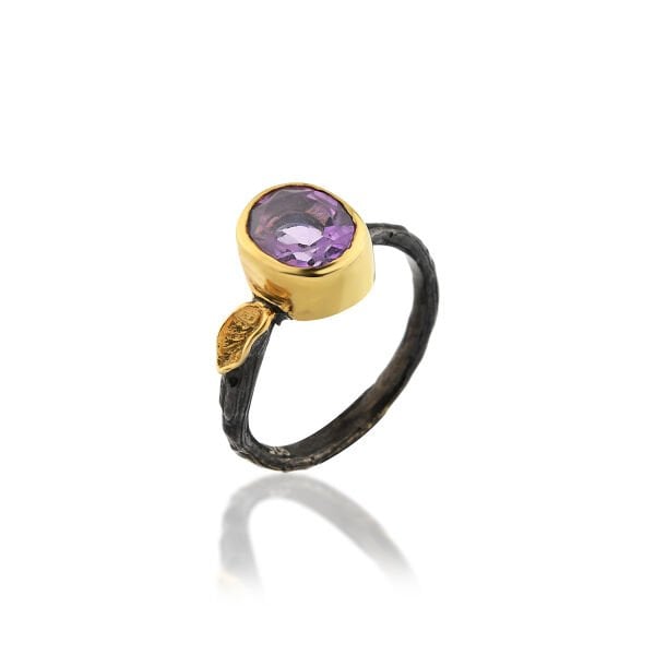 Oval Ametist Taşlı Gümüş Yüzük