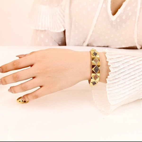 Renkli Baklava Desenli Gümüş Bilezik