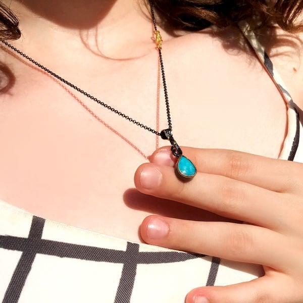 Doğal Firuze Taşlı Gümüş Kolye