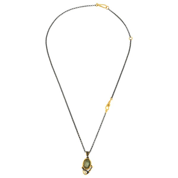 Doğal Labradorit Taşlı Gümüş Kolye