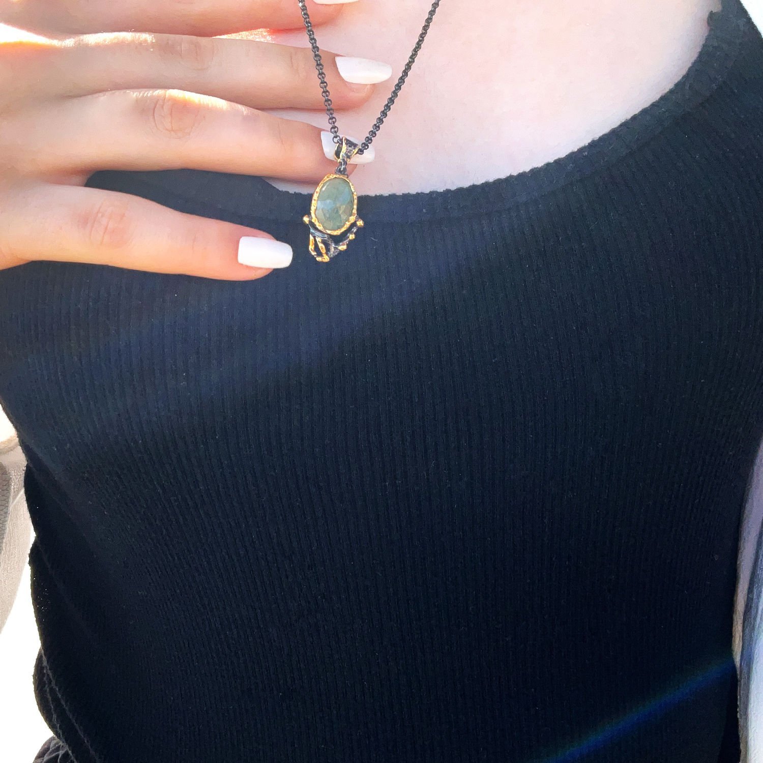 Doğal Labradorit Taşlı Gümüş Kolye