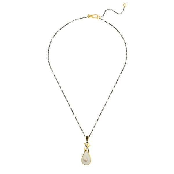 Doğal Sedef Taşlı Gümüş Kolye