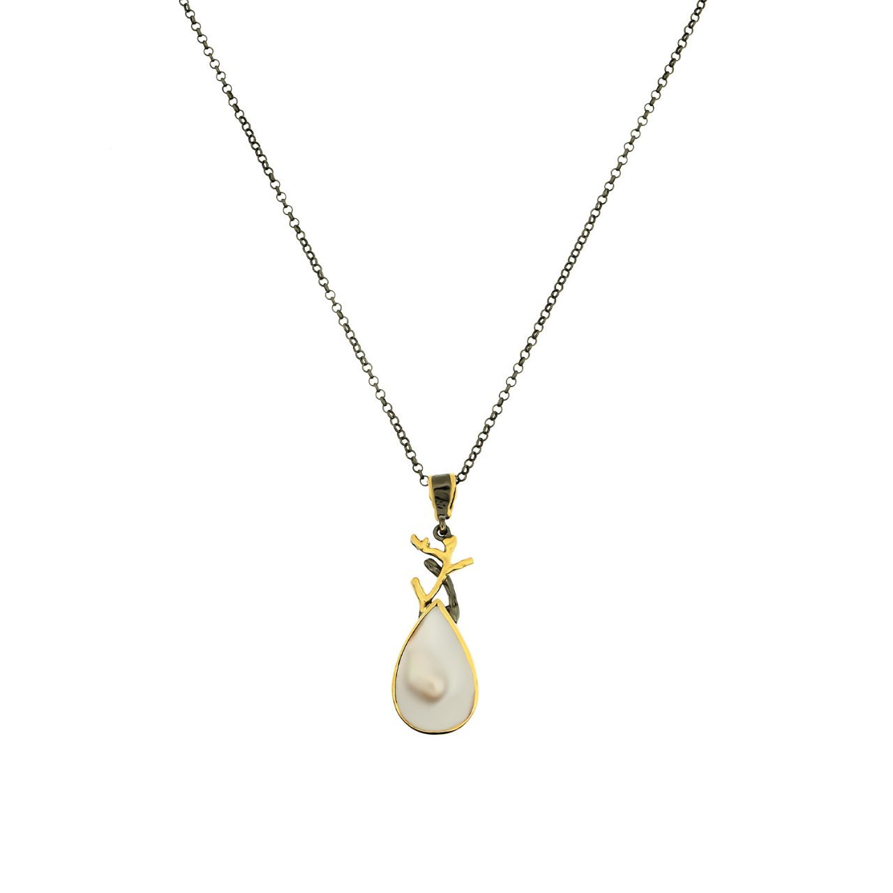 Doğal Sedef Taşlı Gümüş Kolye