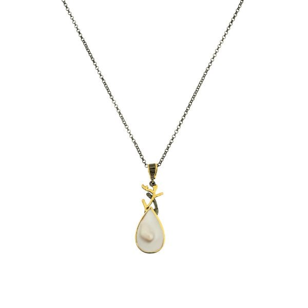 Doğal Sedef Taşlı Gümüş Kolye