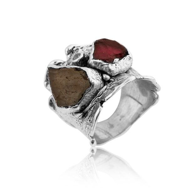 Rough Kaya Turmaline - Rough Kaya Aquamarin Taşlı Yüzük