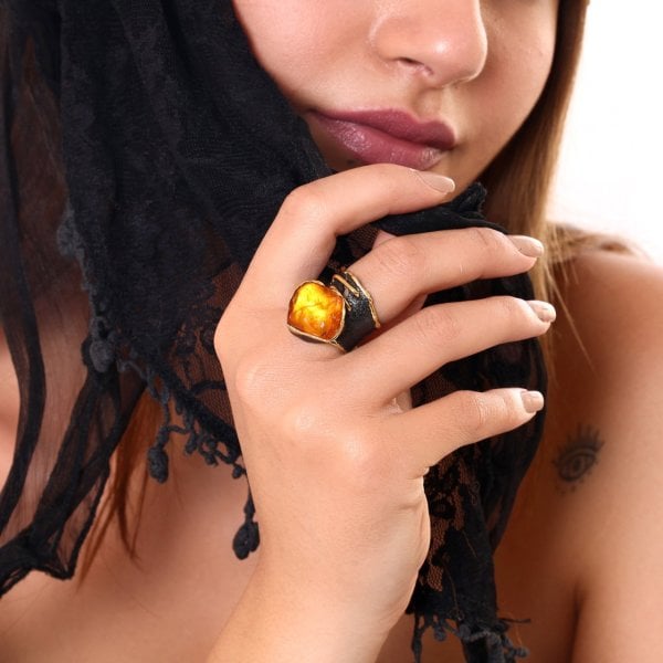 Kehribar Taşlı Yüzük