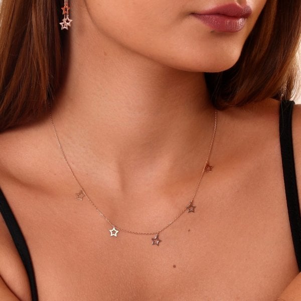Hafif Model Yıldızlı Gümüş Kolye
