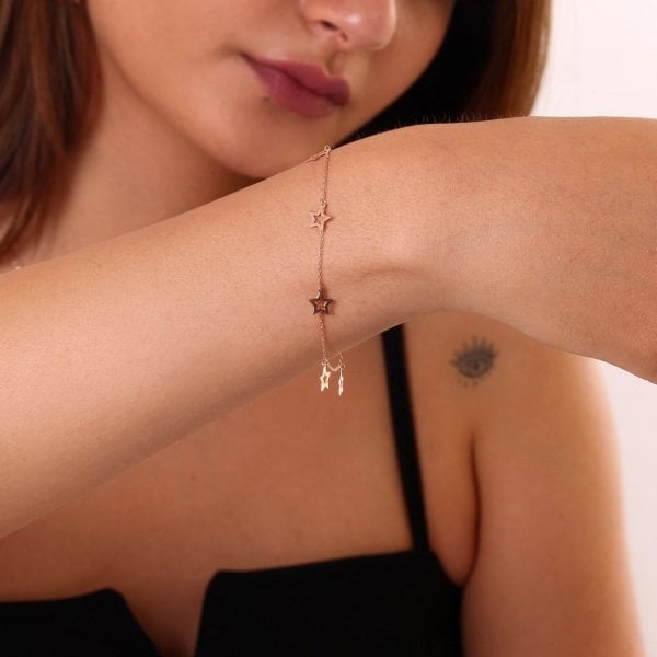 Hafif Model Yıldızlı Gümüş Bileklik