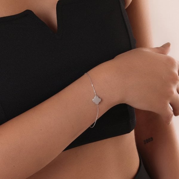 4 Yapraklı Yoncalı Gümüş Bileklik