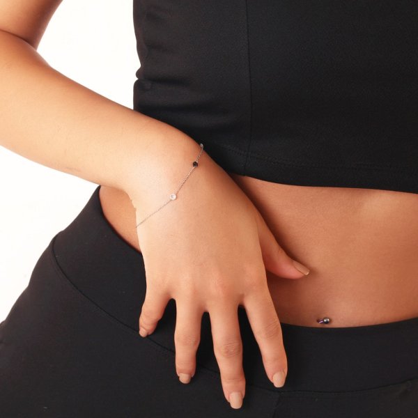 Siyah Zirkon Taşlı Gümüş Bileklik