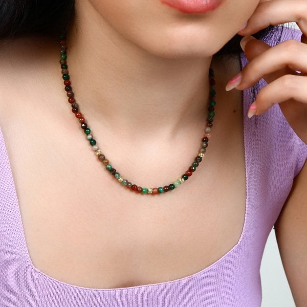 Renkli jade taşlı 14 ayar altın kolye