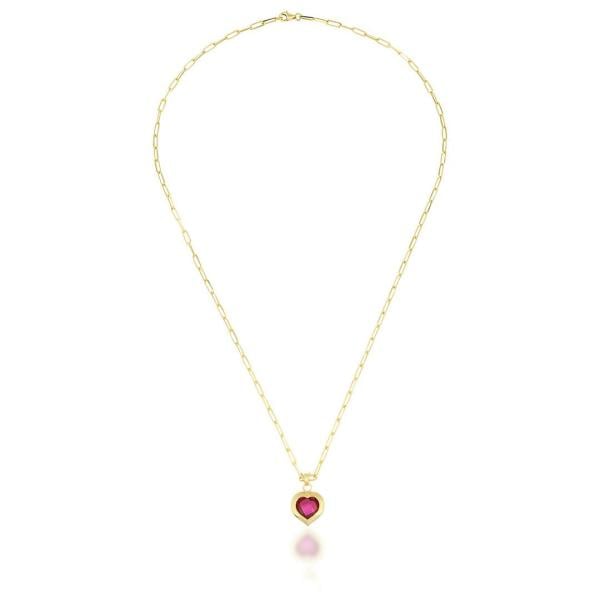 Pembe Taşlı Kalp Kolye