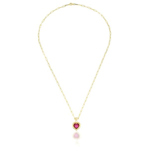 Pembe Taşlı Kalp Kolye