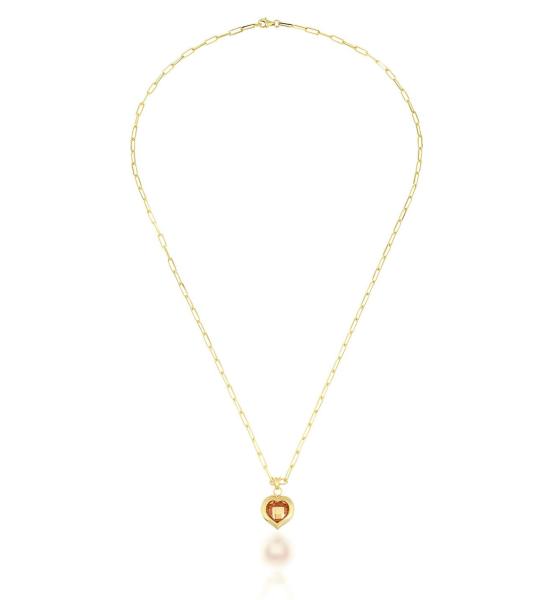 Turuncu Taş Kalp Gümüş Kolye