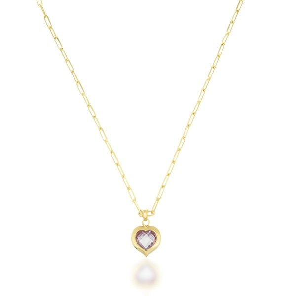 Mor Taşlı Gümüş Kalpli Kolye