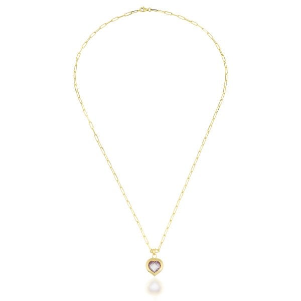 Mor Taşlı Gümüş Kalpli Kolye