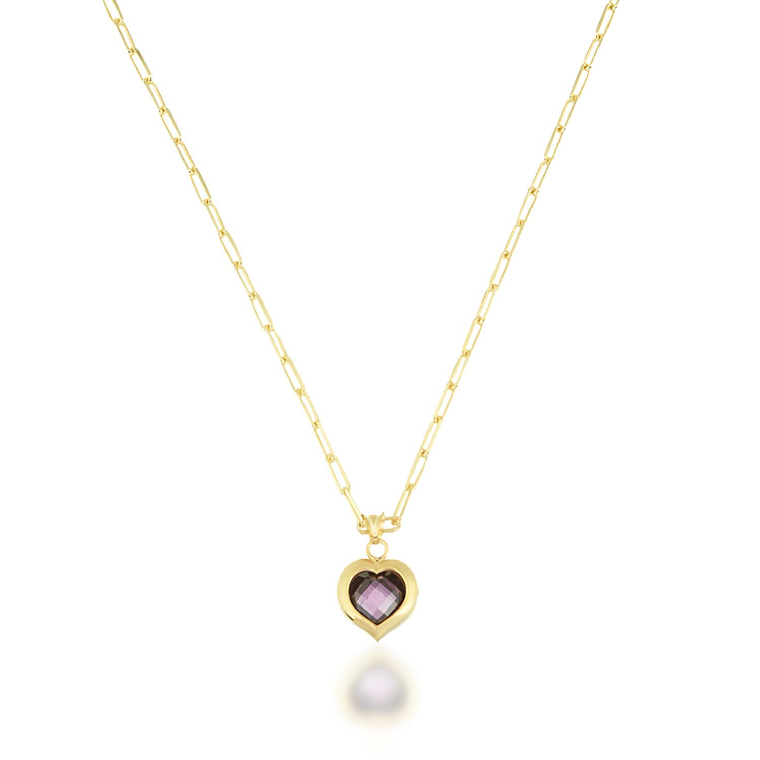 Zirkon Taşlı Mor Kalpli Gümüş Kolye