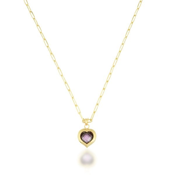 Zirkon Taşlı Mor Kalpli Gümüş Kolye