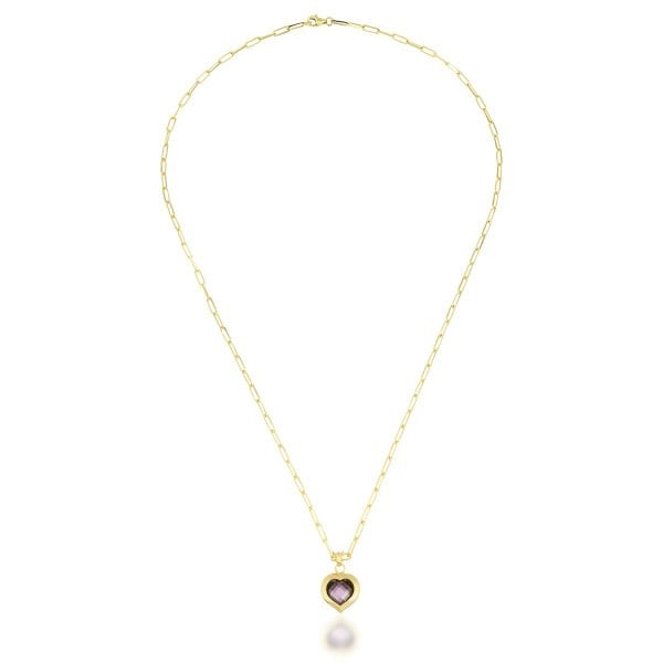 Zirkon Taşlı Mor Kalpli Gümüş Kolye