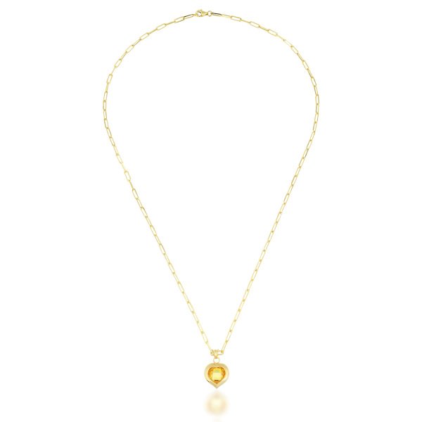 Sarı Taşlı Kalp  Gümüş Kolye