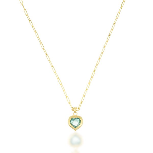 Su Yeşili Taşlı Kalp Figürlü Altın Kaplama Gümüş Kolye