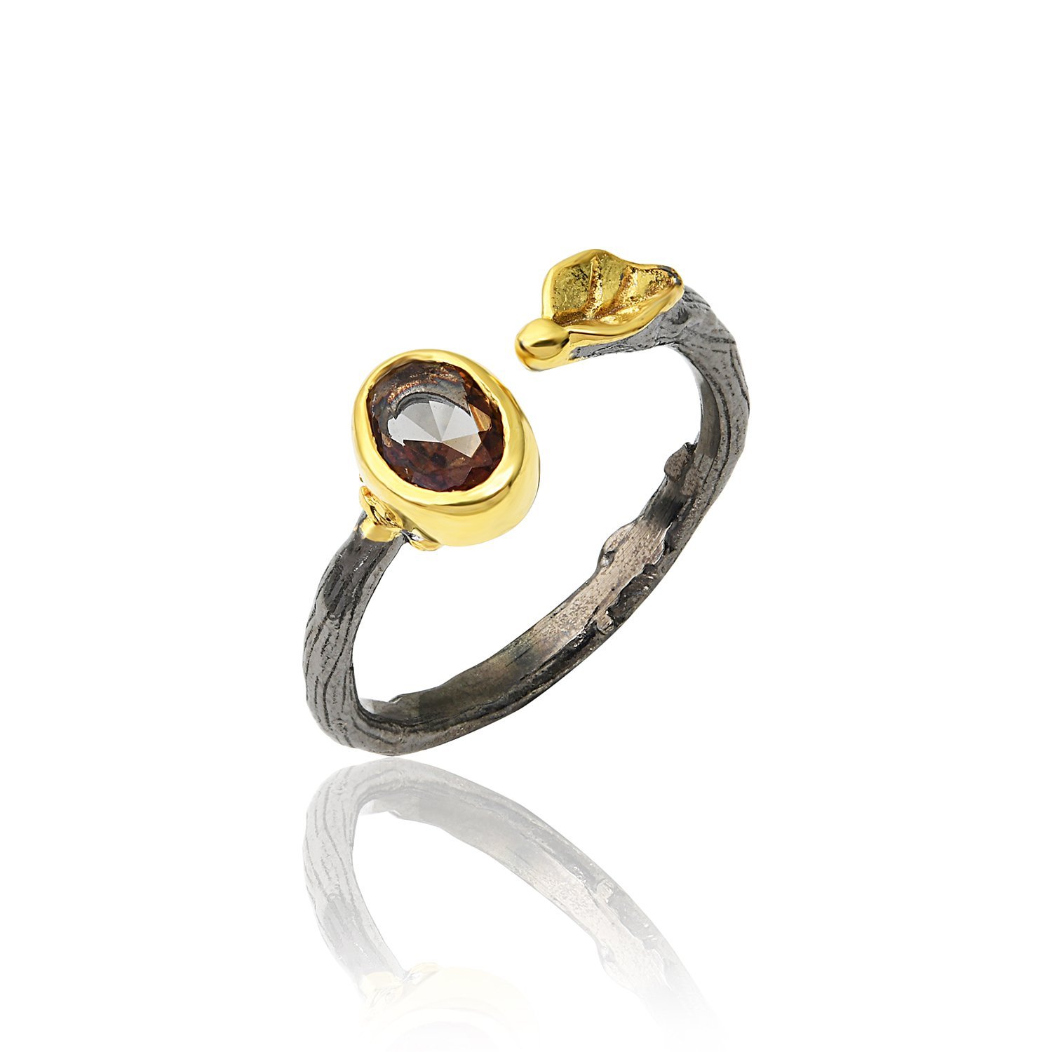 Yaprak Detaylı Zultanit Taşlı Gümüş Yüzük