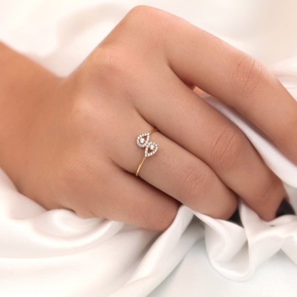 İkili Damla Detaylı Yüzük