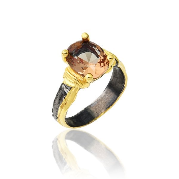 Oval Zultanit Taşlı Altın Kaplama Yüzük