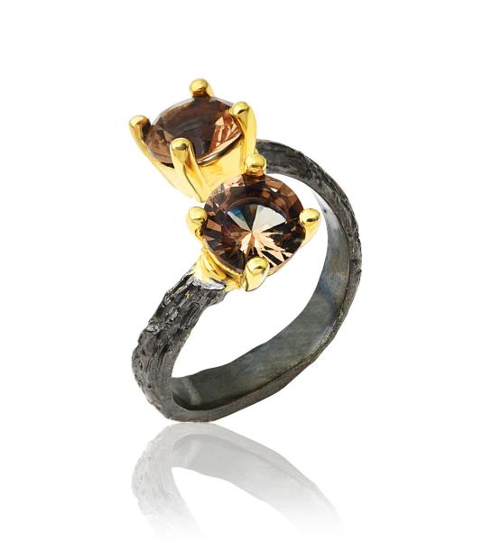 Zultanite Çift Taşlı Gümüş Yüzük