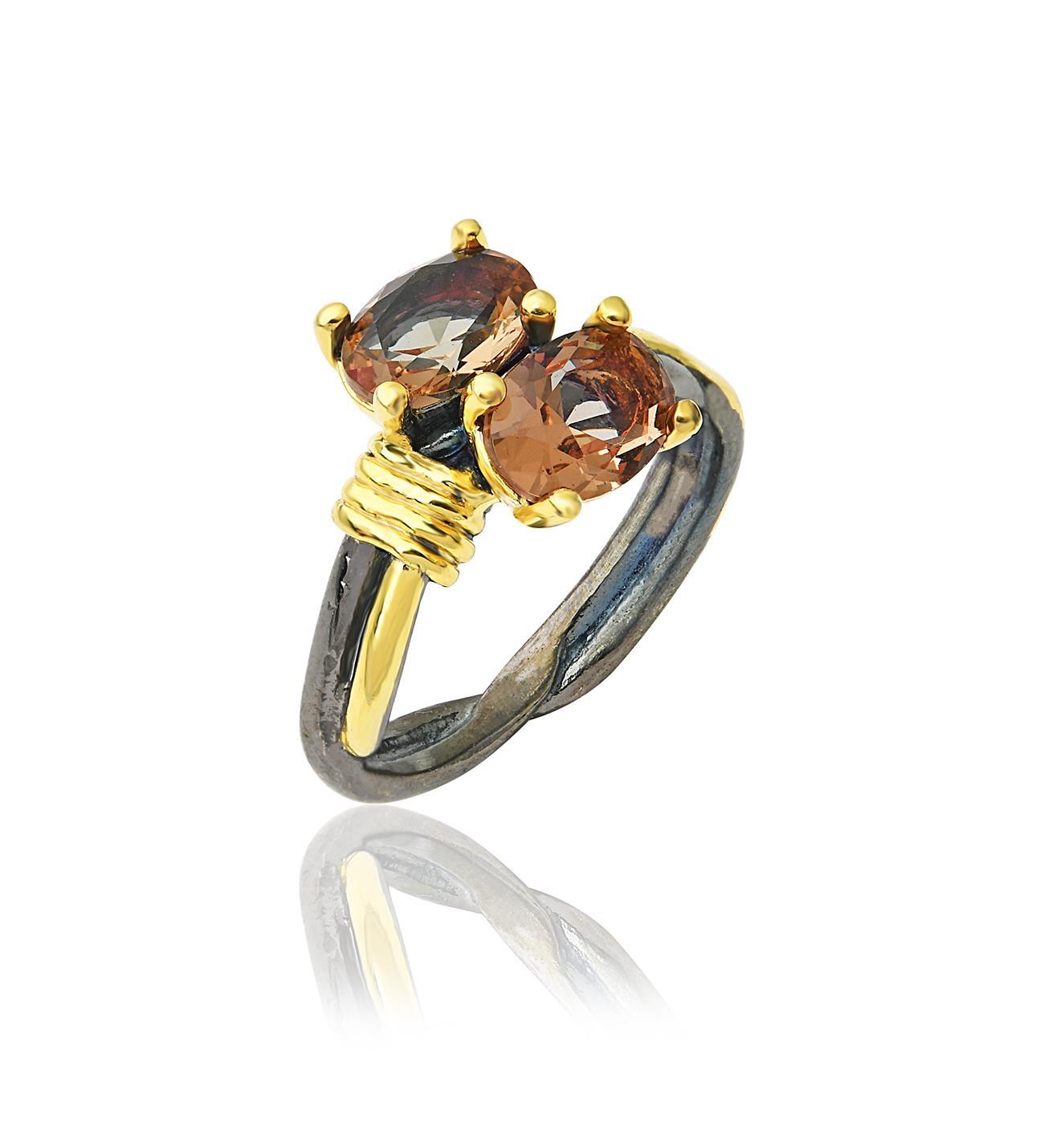 Doğal Zultanit Çift Taşlı Yüzük