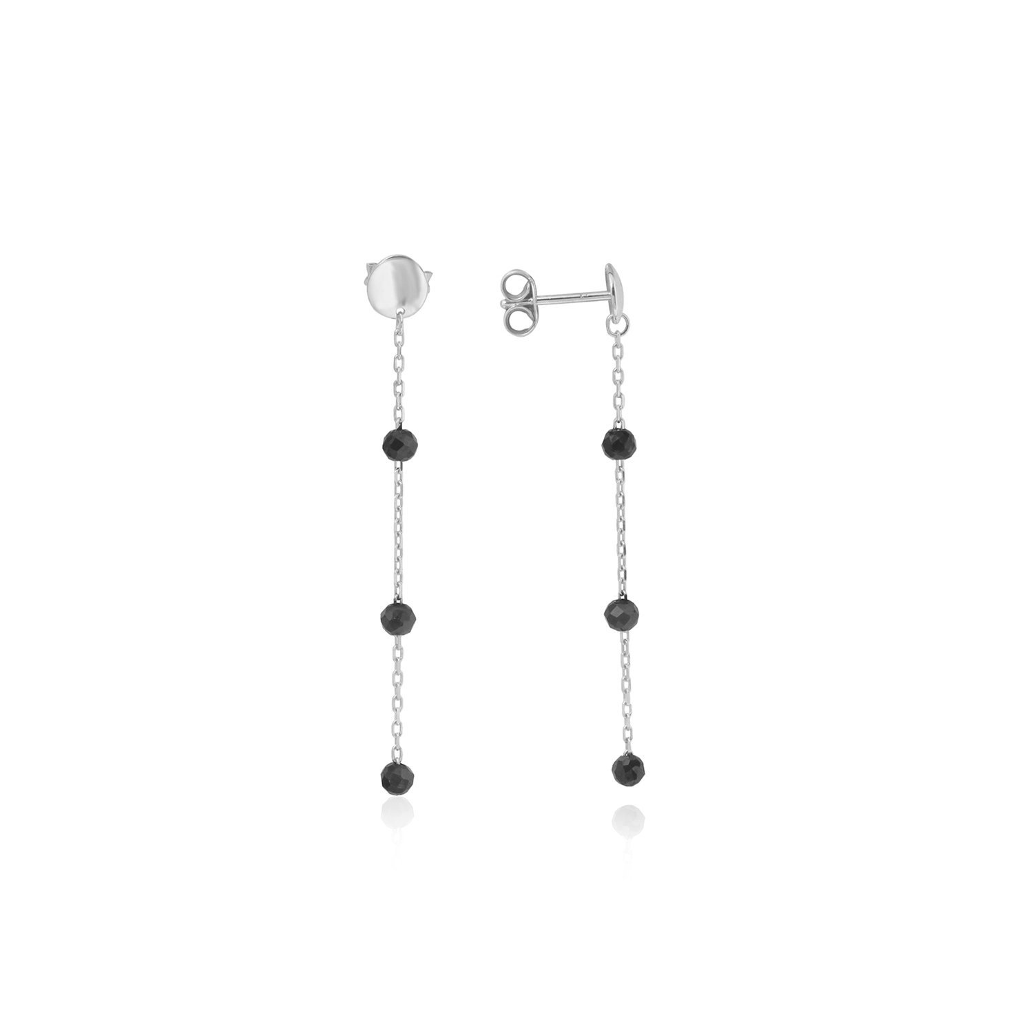 Siyah Taşlı Gümüş Küpe