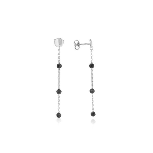 Siyah Taşlı Gümüş Küpe