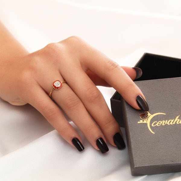 Kırmızı Mineli Gümüş Yüzük