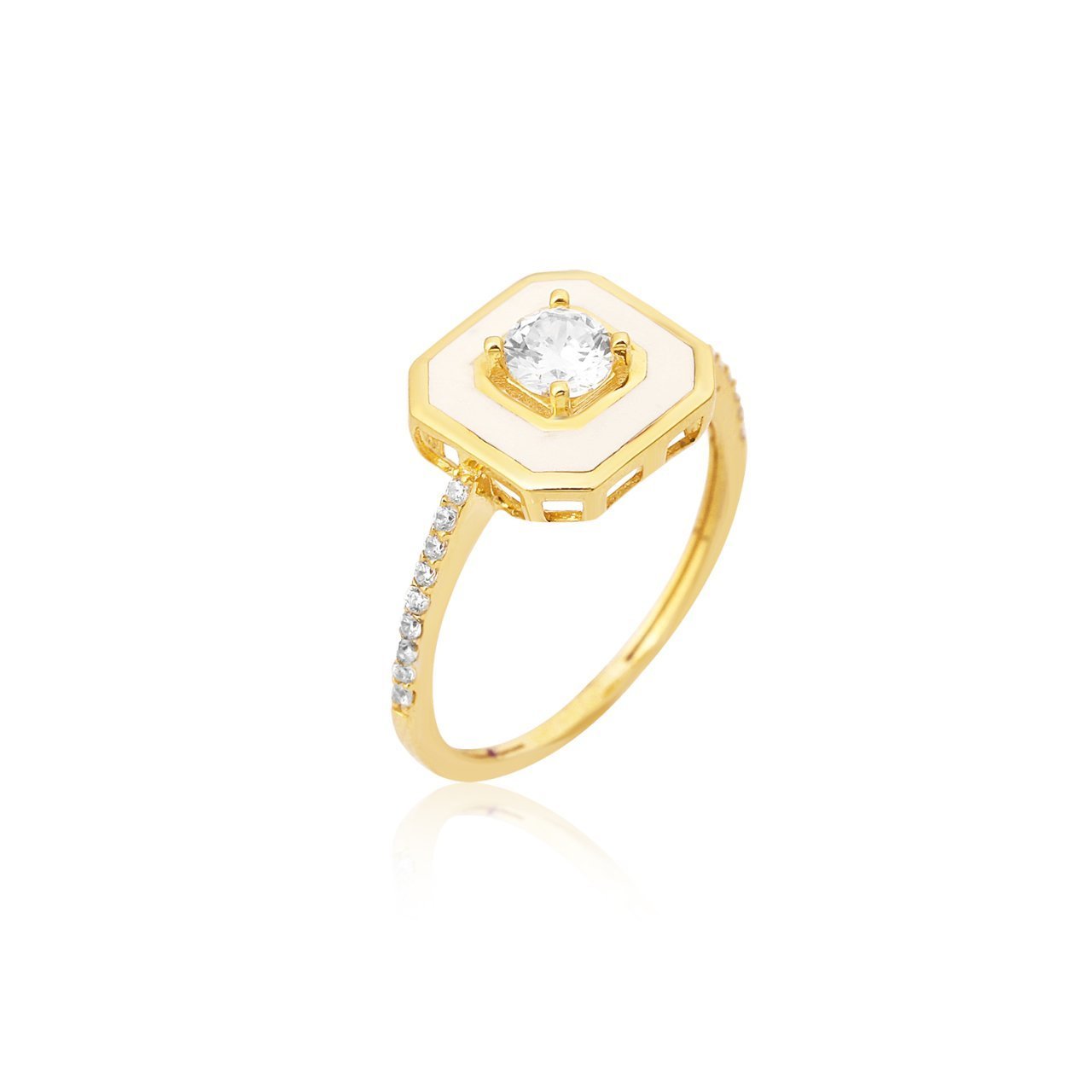 Beyaz Mineli Gümüş Yüzük