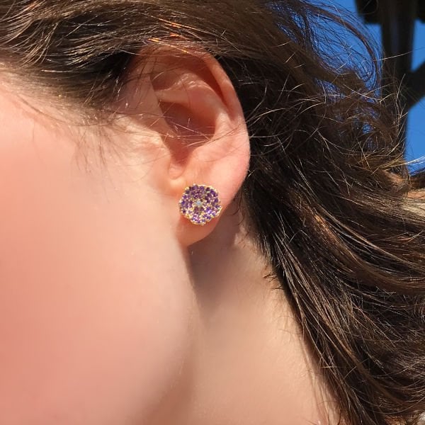 Mor Taşlı Çiçekli Küpe