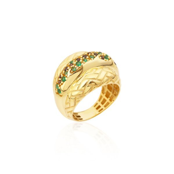 Yeşil ve Kahverengi Zirkon Taşlı Parlak Yüzük