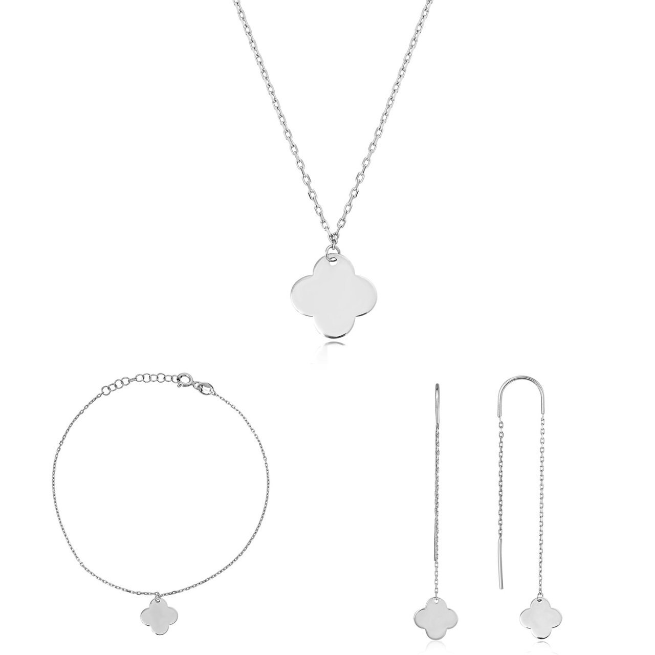 4 Yapraklı Yoncalı Gümüş Set