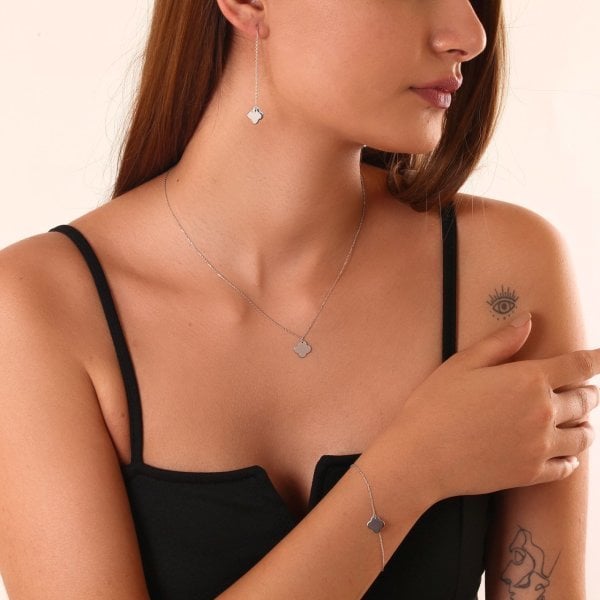 4 Yapraklı Yoncalı Gümüş Set